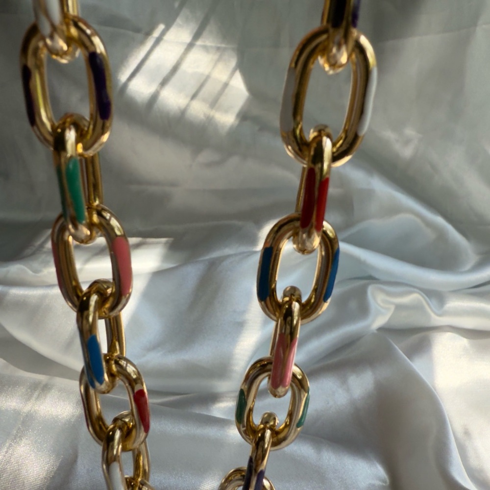 New! Women’s Free people Multicolor Gold Chain Necklace and Bracelet Set - Picture 7 of 17